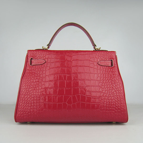 7A Replica Hermes Kelly 32cm Crocodile Veins Leather Bag Red 6108